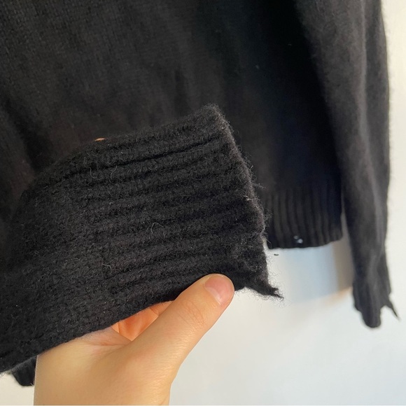 70% Wool 30% Cashmere Upcycled Reworked Black Sweater with Yellow Distressed XS - Picture 3 of 10